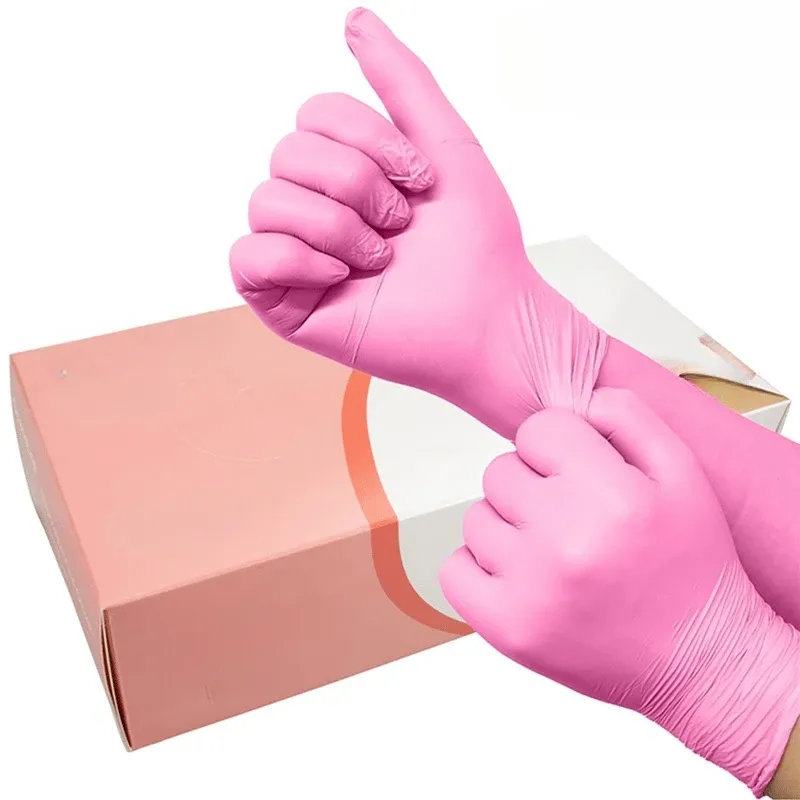 Inchiostri 20/50/100 pezzi guanti di nitrile rosa per cucine per la pulizia del giardinaggio tatuaggi rosa guanti di pulizia domestica