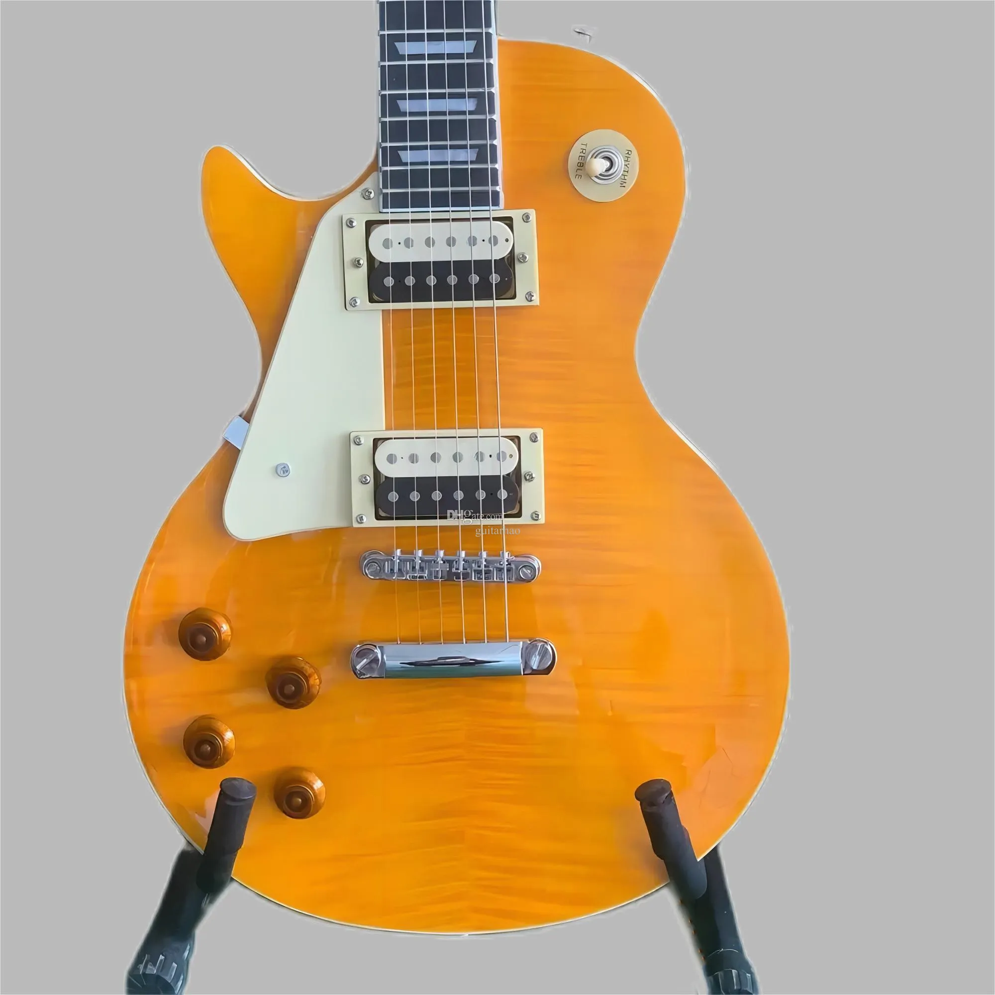 Bästa vänster elektrisk gitarr solid mahogny kropp flamma lönn topp 2xh pickup gitarr