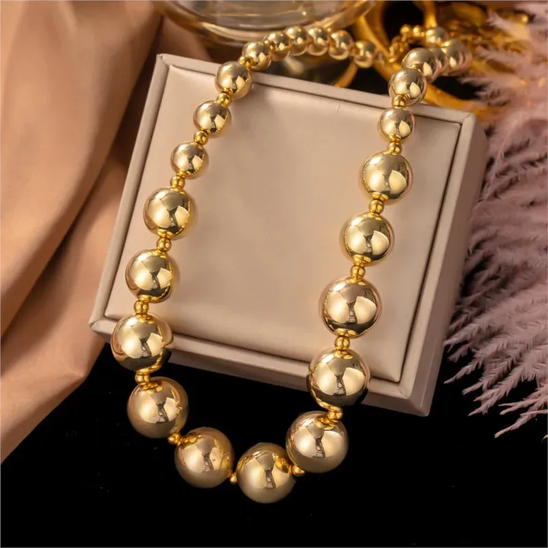 Necklaces ANENJERY Gold Color Plastic Luky Beads Necklace for Women Sweet Cool Exaggerate Necklace Jewelry Gift