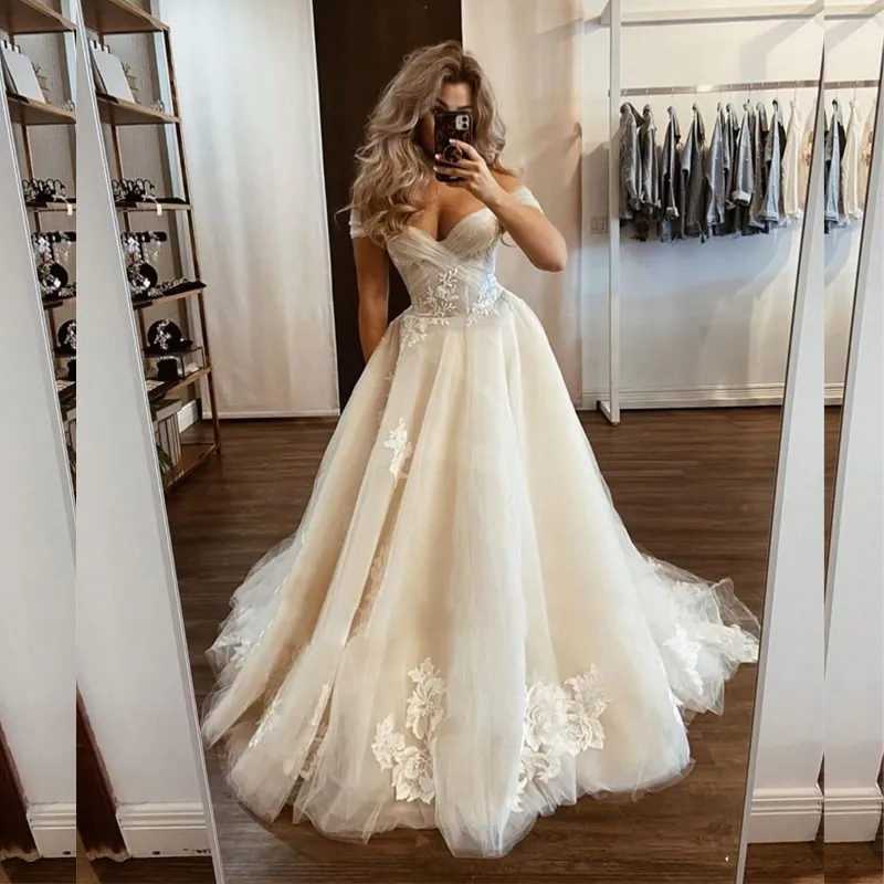 Taglie forti floreali in pizzo fuori spalla abiti da sposa eleganti un abito da sposa in tulle per la sposa sexy illusione corsetto abito da sposa bosice