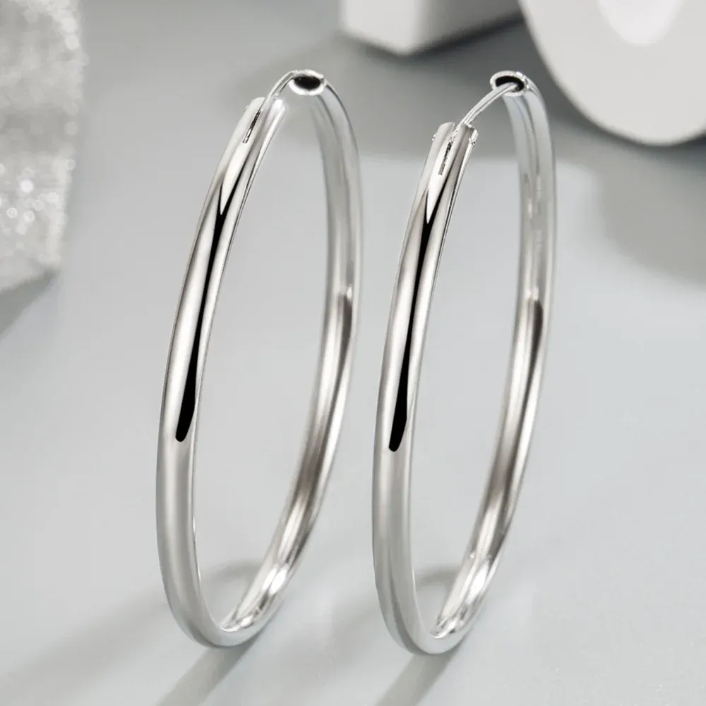 Earrings New 925 Sterling Silver 3MM Thick 3/4/5/6CM Hoops Earrings For Women Luxury Quality Jewelry Accessories 2023 Trend Free Shipping