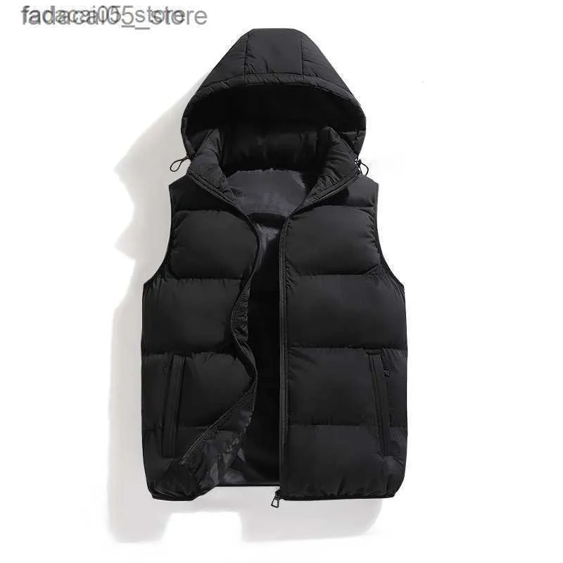 Men's Vests Mens autumn and winter warm vest vest mens hood loose solid color mens camisole Q2404231