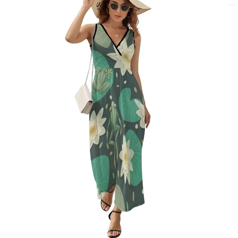 Casual jurken kikkers en bloemen kleden zomer esthetische bohemia long woman hoge taille aangepaste moderne maxi