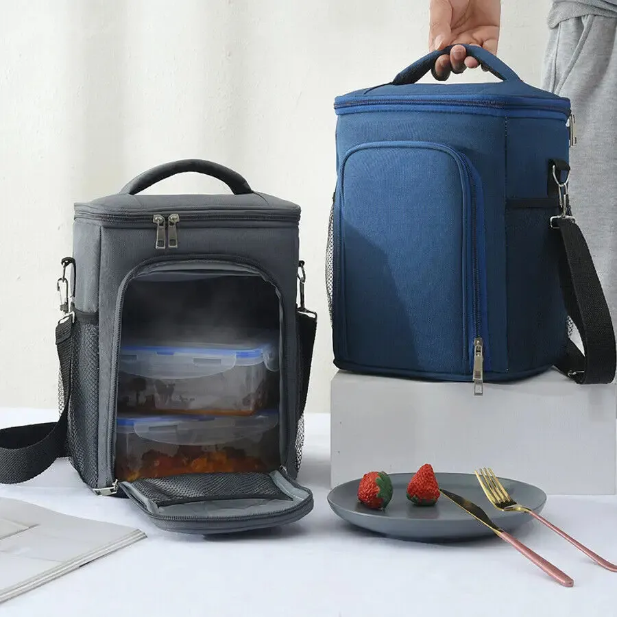 Iskybob 남자 점심 가방 재사용 가능한 점심 박스 조절 가능한 어깨 끈 야외 옥스포드 천 대용량 단열 가방 240409