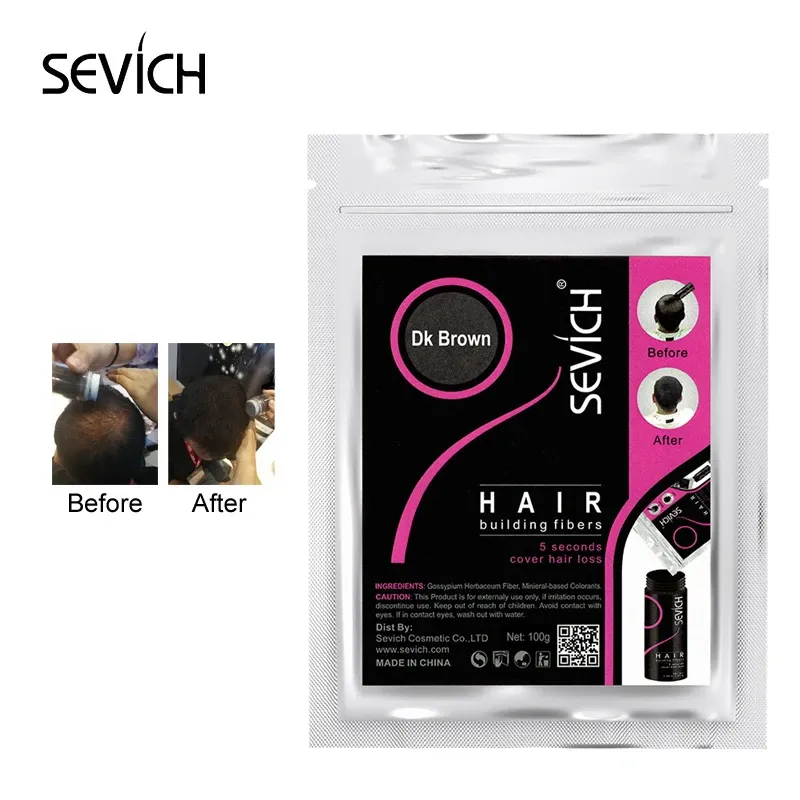 Saco de shampoocondicionador Sevich Refil Bag 100g Cabelo de fibra de fibra de fibra de cabelo Extensão careca espessura fibras de construção de cabelo 10 cores Crescimento em pó de crescimento