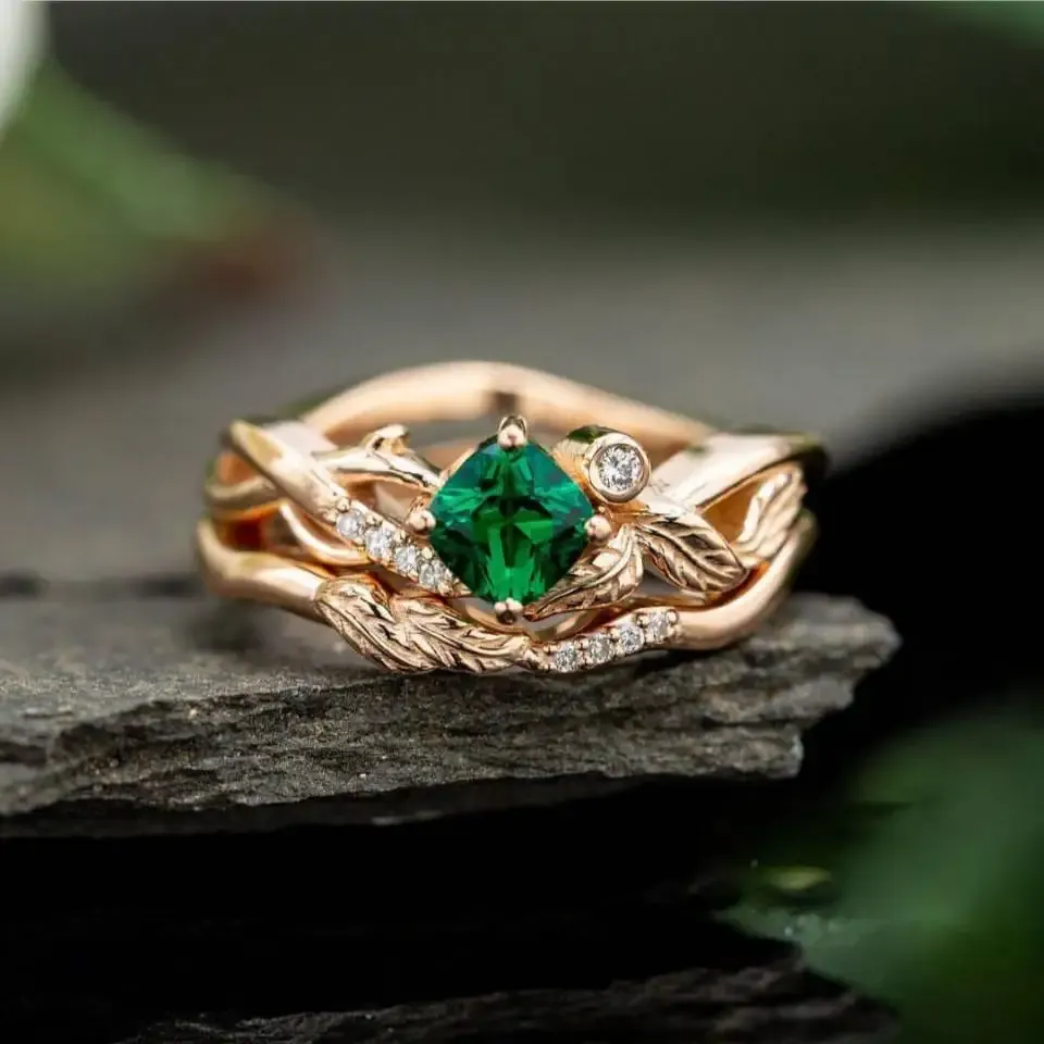 Полосы Huitan Романтические нерегулярные растительные кольца с гепметричным зеленым кубическим цирконом камень свежие листья