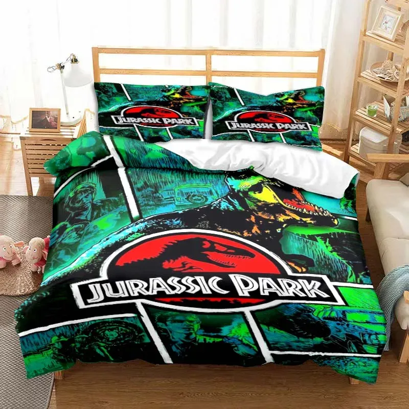 Set Cartoon Jurassic Park Comporter Dinosaur Cover Bädd Set King Size Däcke Cover Sheet Pillow Case 100% Bamboo Fiber Bed Set
