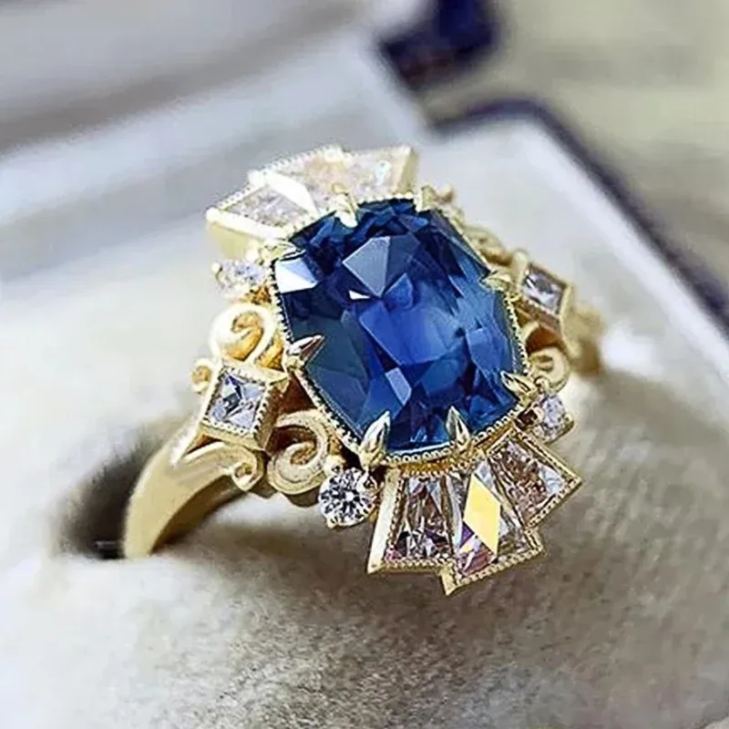 バンドHuitan Geometric Navy Blue Cubic Zirconia Rings Women for Heading Anniversary Party