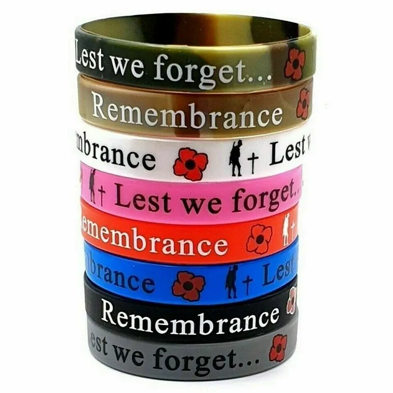 Bracelets 300pcs Souvenir jour soldat armée militaire pavot de la guerre de pavot de peur que nous oublions les bracelets en silicone en silicone