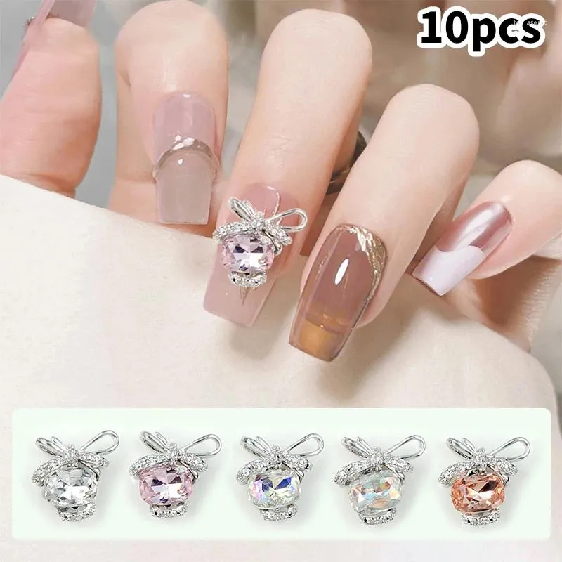 Dekoracje gwóźdź 10pcs Lekkie luksusowe diamentowe łuki urok 3d stop kokardowa wstążka części Manicure Akcesoria