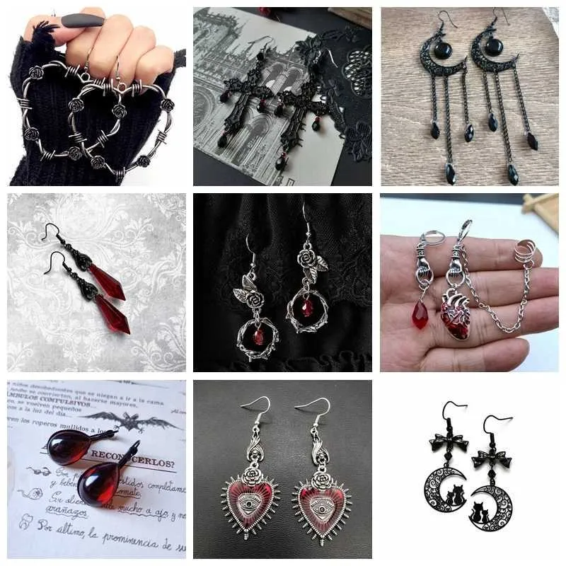 Charm Party Bijoux Vintage Gothic Vampire Witch Boucles d'oreilles en rose noire pour femmes Créative Holiday Party Accessoires de bijoux personnalisés Y240423