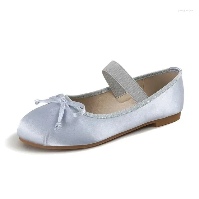 Scarpe casual taglia 33-43 Donne Mary Jane Round Toe Ladies Bow Ballet Satin Ballet Flats Spring Autumn Flat Zapatos de Mujer