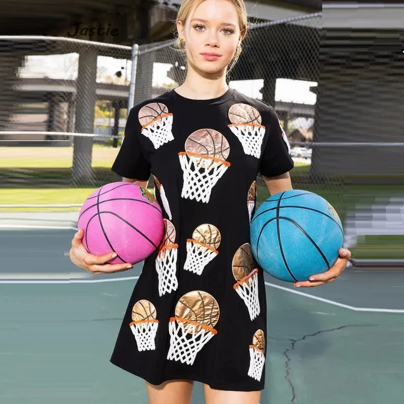 2024 Baloncesto Sequin Patchwork Bling Women Camisetas O-Neck Straight Vestido corto Mujer Shinny Casual Sporty Tees Tops 240412