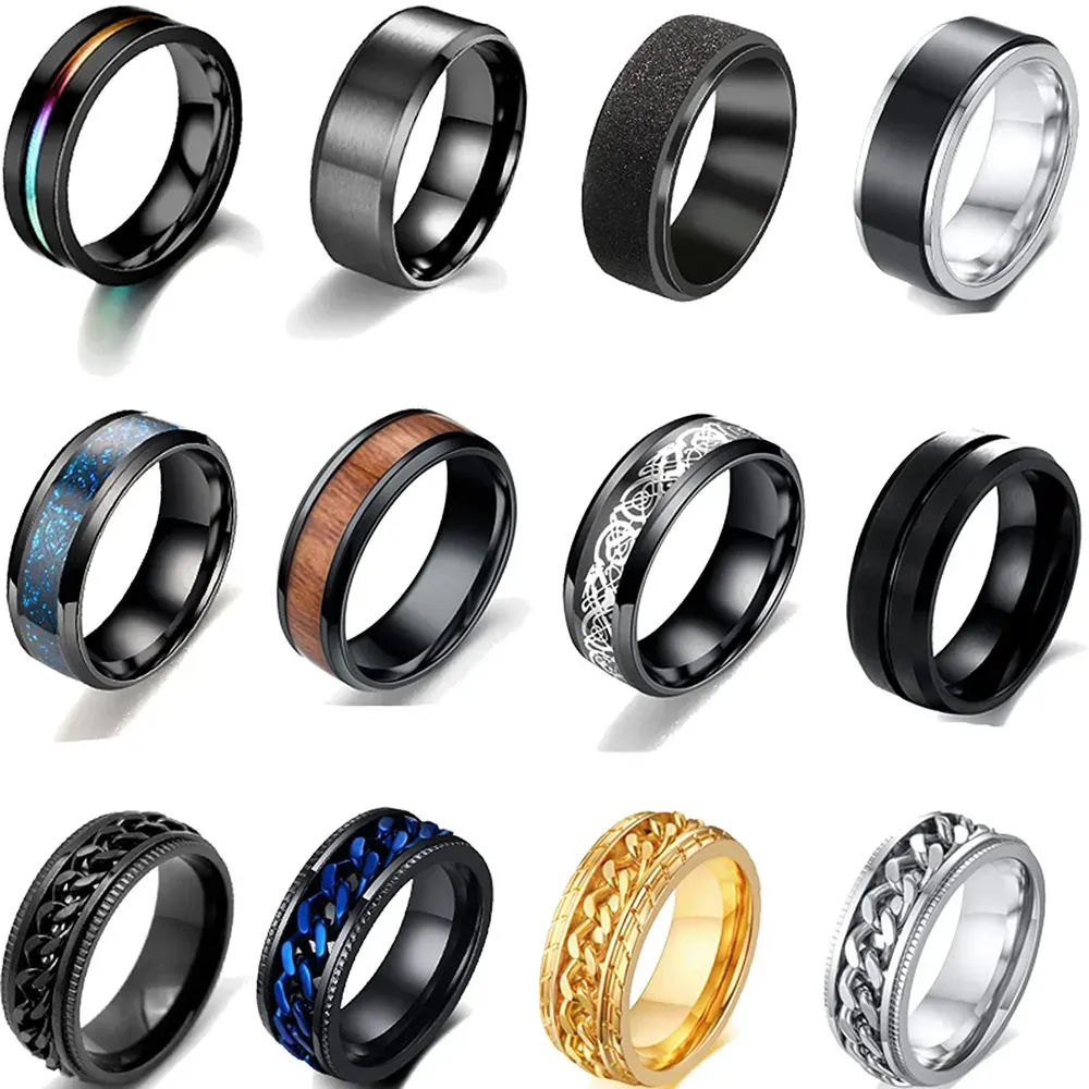 Bands 2022 Stainless Steel Anxiety Ring For Men Women Spinner Chain Anti Stress Rings Blue Dragon Carbon Fiber Ring Men Wedding Band