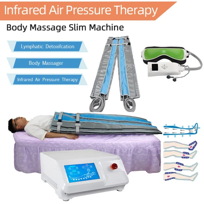 Slimming Machine Pressoterapia Thérapie graisse Réduire l'équipement de beauté Pression d'air Sincall Sinage Lymph Drainage Bottes Massage des yeux EMS 16 Sacs Salon