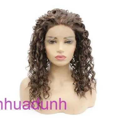 Cabelo de Wigs de moda por atacado para mulheres novas cores mistas pequenos rolos de fibra química de fibra dianteira LACE HALTA MAÇA GANHO DE PERIDADE LW0366