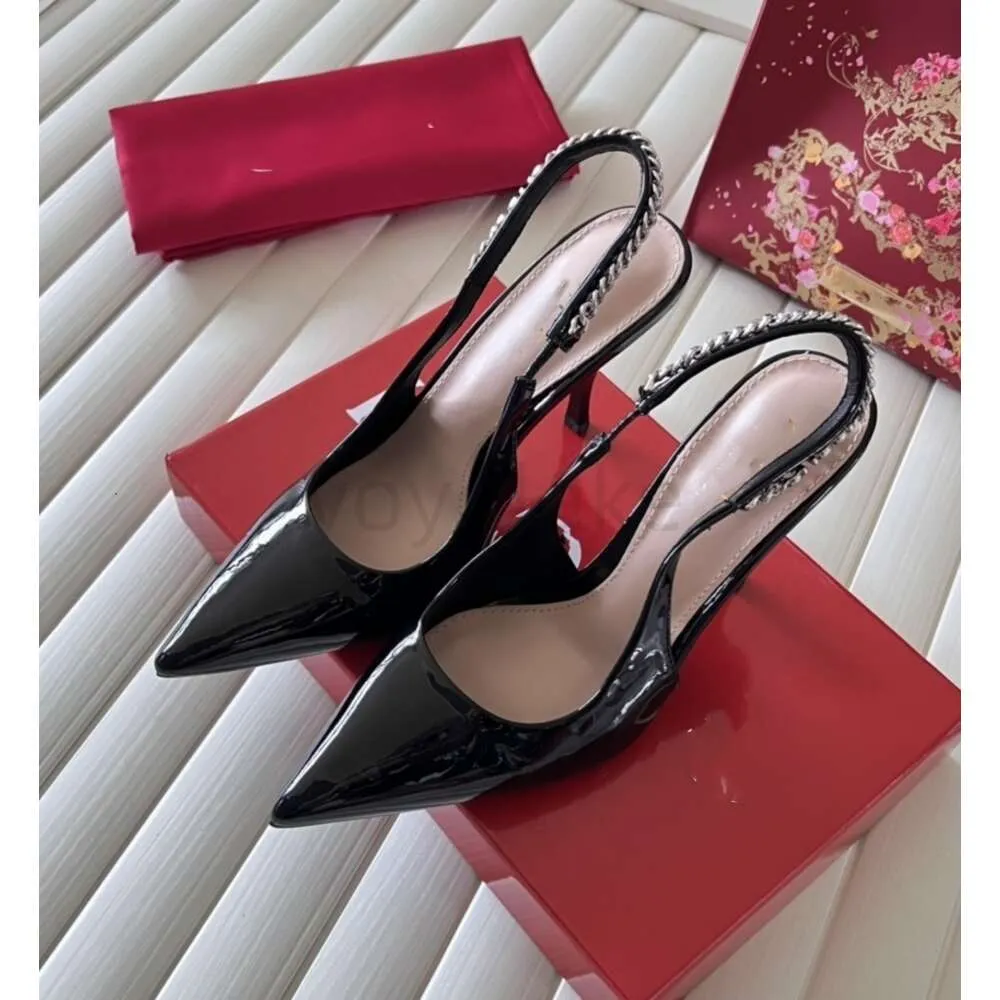 Scarpette da design da donna con scatola Signoria Slingback pompa con tacchi alti 8,5 cm Black Rosso Ancora Patent Lady Lady Luxury Punted Tasto Sandali tallone Sandali 35-39