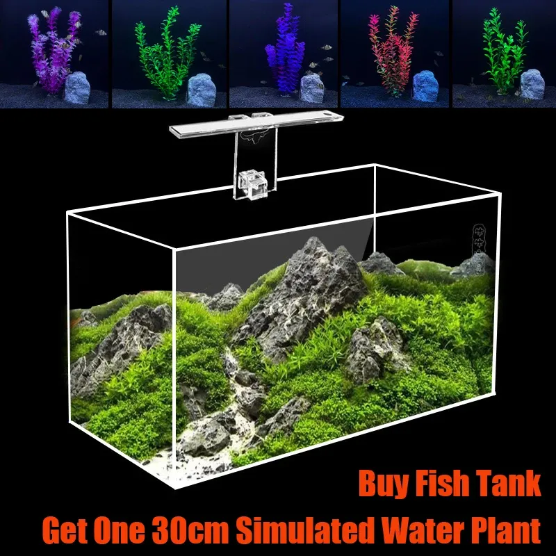 Akvarier akryl ultralvit fisk Aquatic Pets Tank Open Aquarium Light Table Top Liten Rectangular Water Plant Turtle Tank Anpassad