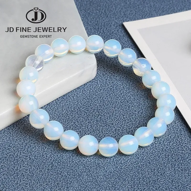 Brins jd femmes mode lisse blanche opale lune lune bracelet stretch cordon élastique des yeux de chat coloré pierre de corde extensible