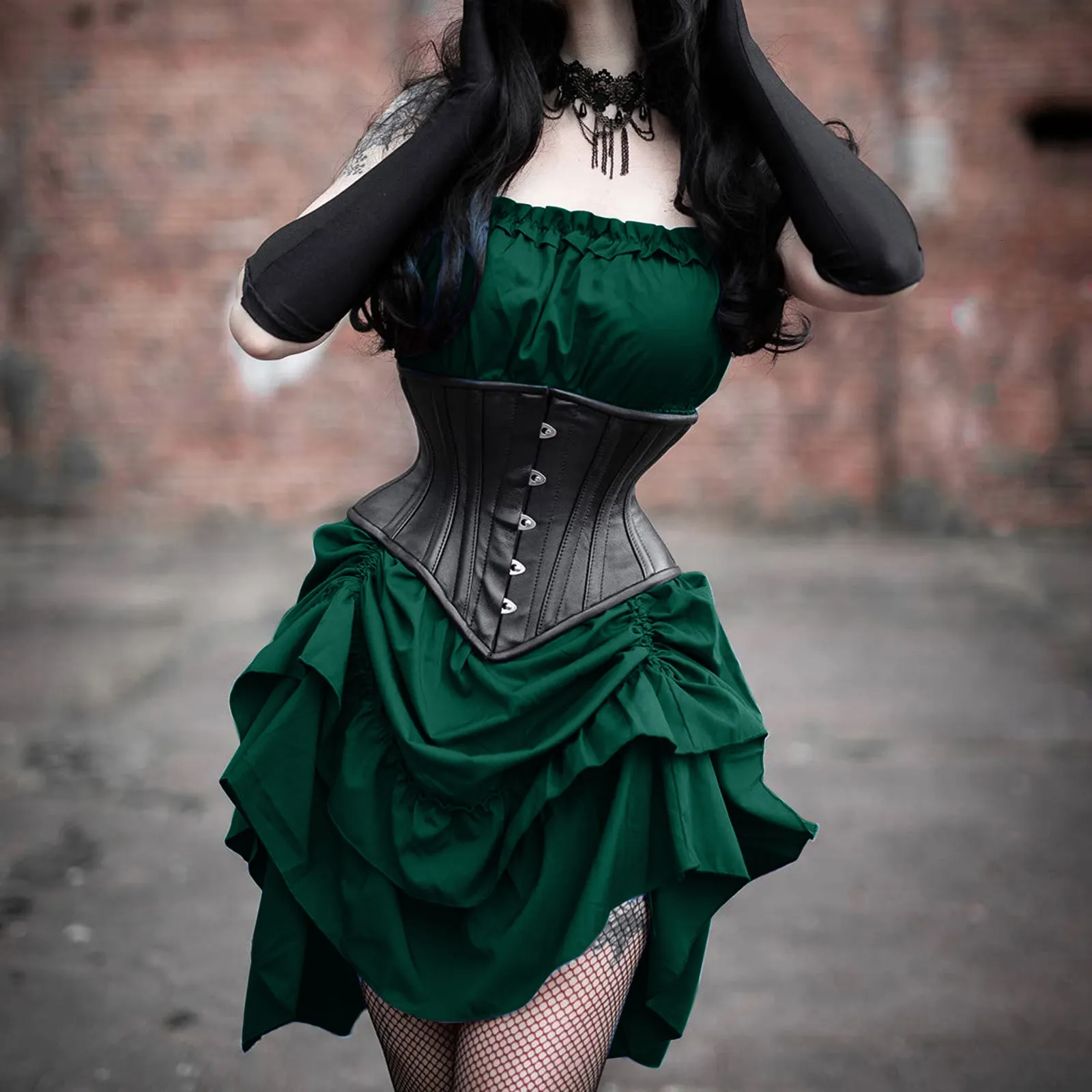 Sleeveless Gothic Dress With Anime Lace Waist Strap, Large Sleeveless Gothic Dress With Anime Lace Waist Strap, Large