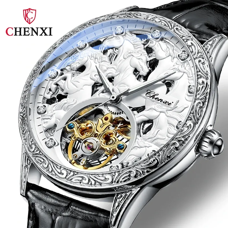 Montres 2023 Chenxi Watch Men Men Fashion Design Horse Watches Horse Strap en cuir Automatiques MECGEMENTS Men de luxe