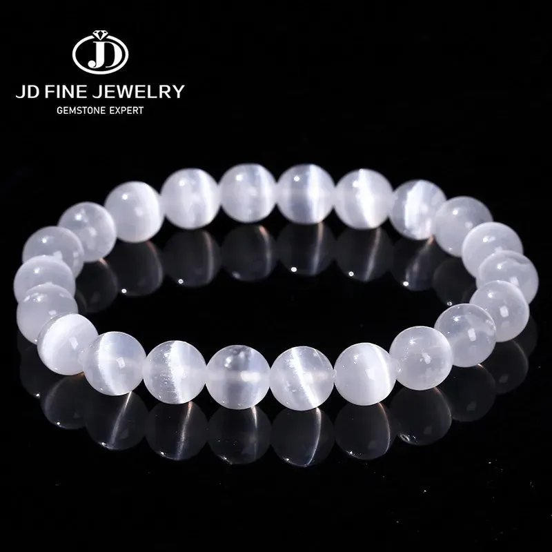 STRANDS JD NATUURLIJKE WIT SELENITE Steen Braad Bracelet Vrouwen