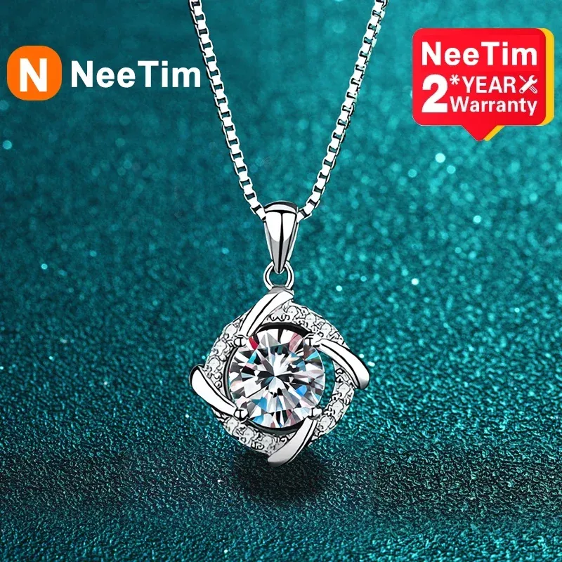 Kettingen Neetim Moissanite ketting voor vrouwen 925 Sterling Sliver vergulde 18k witgouden hanger trouwfeestje sieraden met certificaten