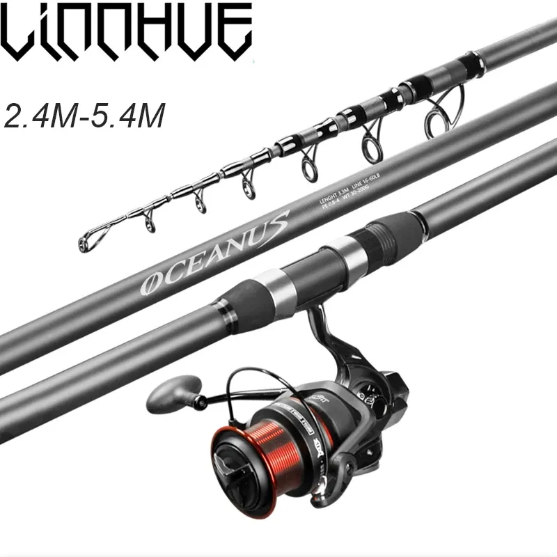 Accessories Linnhue Fishing Reel Rod Combo 2.4m5.4m Spinning Rod Long Shot Carbon Fiber Section 58 Ocean Rod Pesca Fishing Reel Es9000