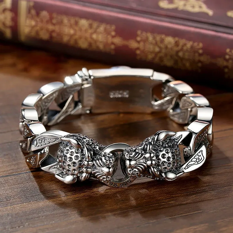 Strands New Silver Color Domineering Retro Patterned Bracelet Trendy Men's Punk Rock Hiphop Wide and Thick Jewelry