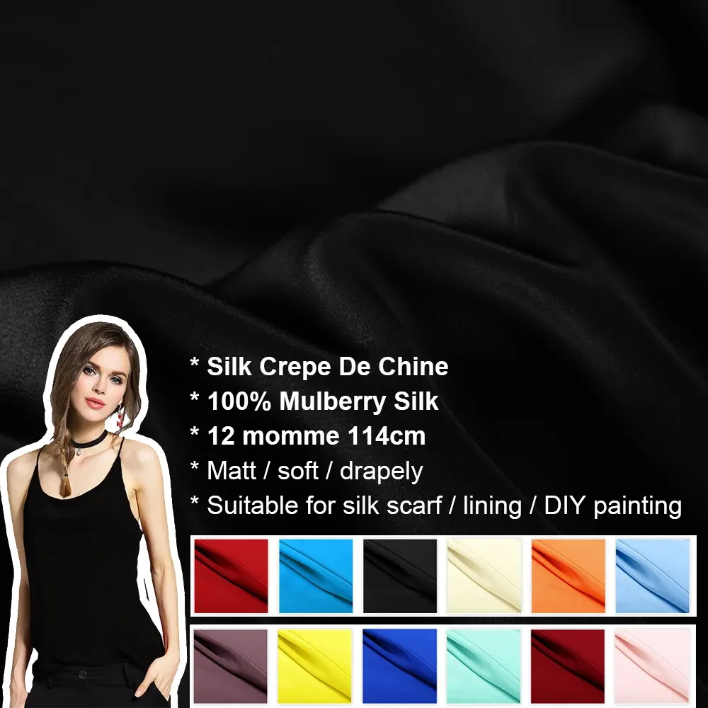 Stof pure zijden crêpe de chine 100% moerbei zijde 12 momme breedte 45 "camisole zomer shirts tops materiaal voor naaien