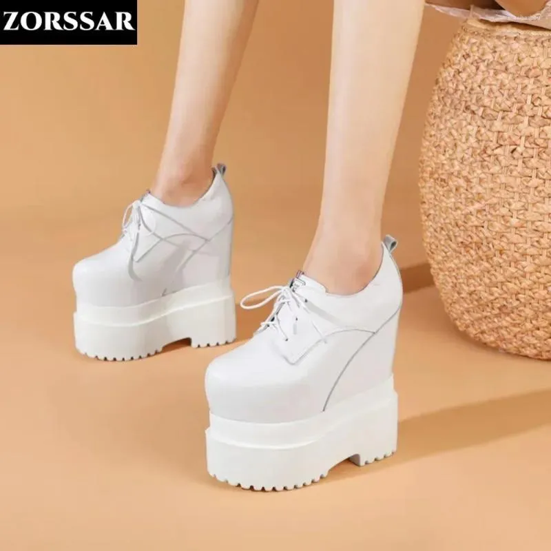 Casual Shoes Super High Heel 18cm Platform Wedge Sneakers Chunky Genuine Leather Women Spring Autumn Walking Fashion
