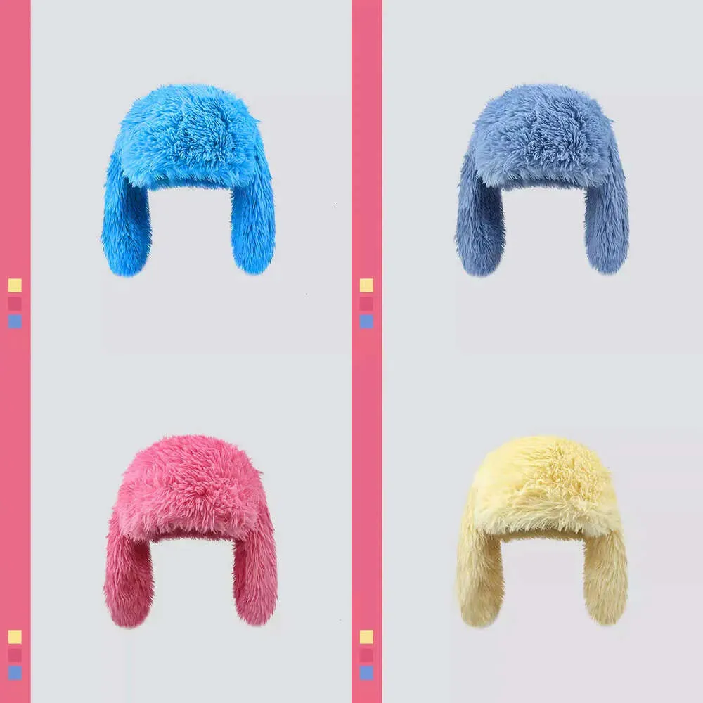 Caps Beanie/skull Rabbit Ears Beanies Korea Ins Niche Cute Rose Red Plush Pullover Cap Winter Warm Keeping Funny Pography Women's Hats 230905