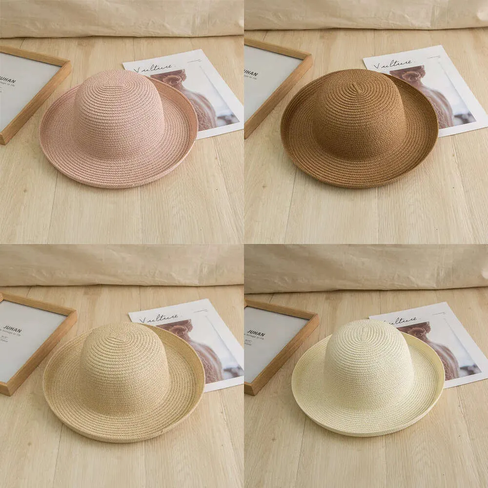 Color Solid Curve Straw Hat Breathable Light Wide Brim Hats Female Sun Protection Sunshade Caps for Summer s shade