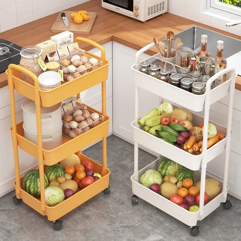 RACKS 3 TIERS Keukenplank Multifunctioneel Opslagrek Grote capaciteit met wielsnacks Sundries Storage Trolley Organizer