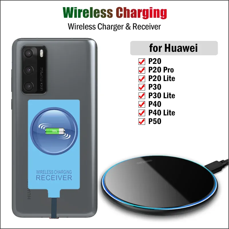 充電器QI Huawei P20 Pro P30 P40 Lite P50 Mate 9 10 Pro Wireless Charger Pad + USB Typec Receiver Adaptersのワイヤレス充電