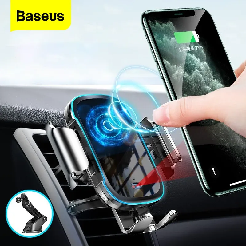 Chargers Baseus 15W Qi Car Caricatore wireless Caricatore Auto Monte veloce Carica wireless per iPhone Samsung Huawei Xiaomi Auto Porta del telefono