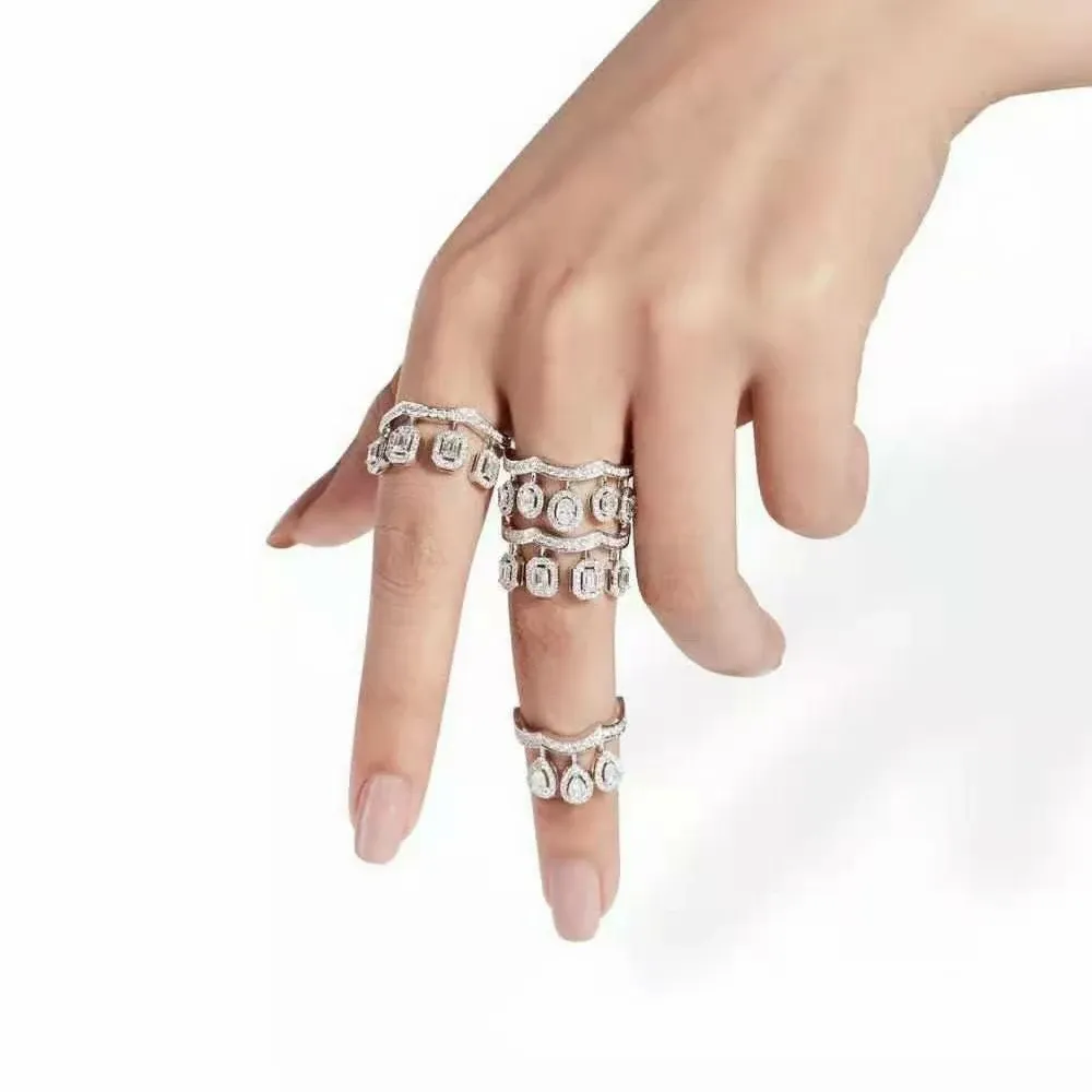 Groupes luxueux élégant brésilien initial anneaux empilables pour femmes mariage 5a cz ajustement carré ellipse ring