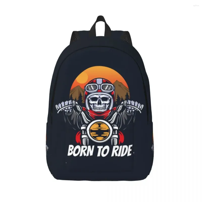 Backpack School School Student Skull Biker Riding Motorcycle Illustration Ombro Laptop Bag School