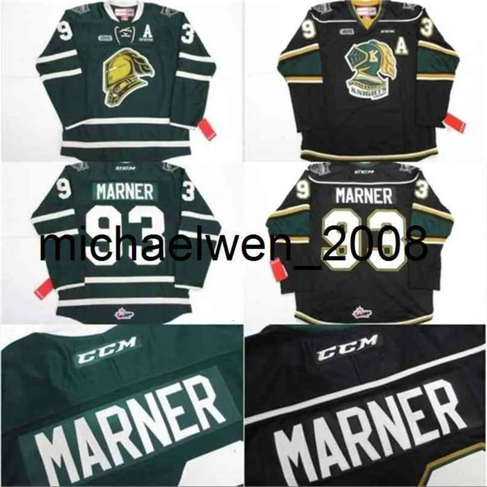 Kob Weng #93 Mitch Marner Jersey OHL Londres CCM Premer 7185 Mitch Marner Mens 100% Cander Bordado de bordado cosido Jerseys verde negro