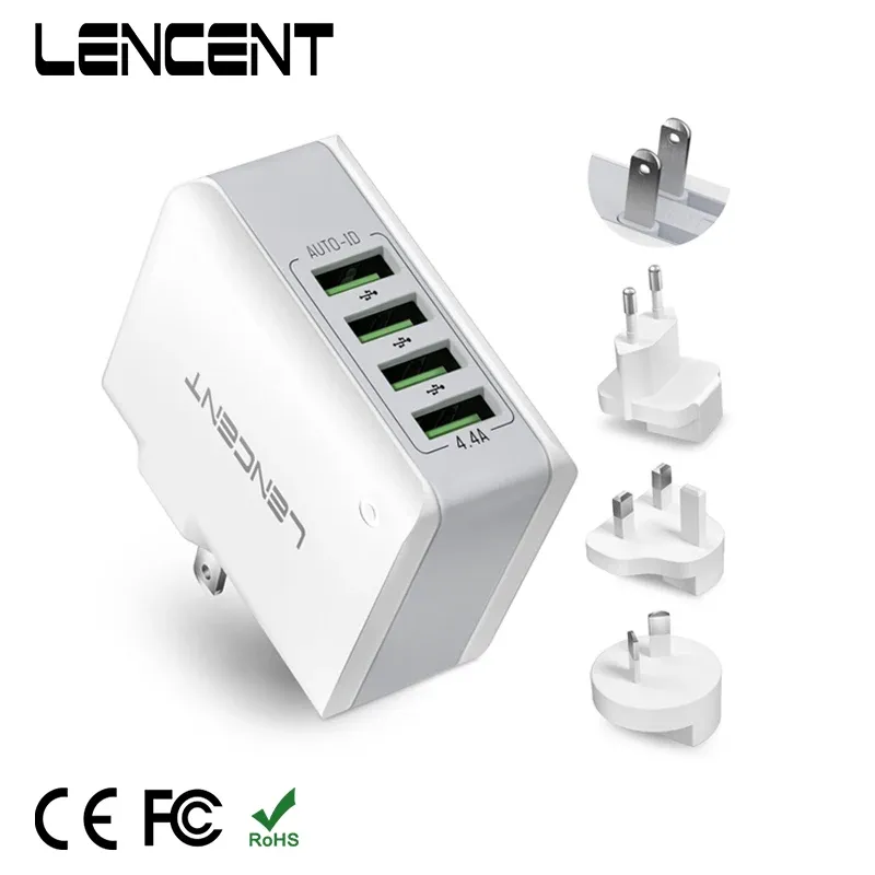 Chargers Lencent Travel Adapter International Power Adapter met 4 USB Ports Wall Charger voor US UK EU AUS Universal Travel Power Charger