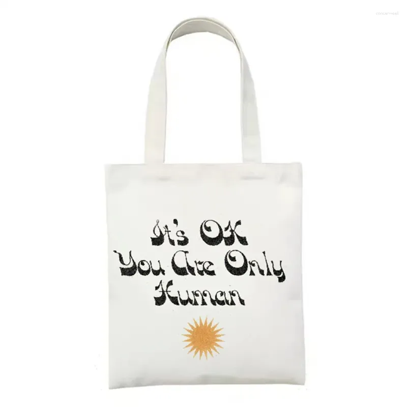 Shopping Bags It's Ok You Are Only Human Fashion Canvas Bag Art Travel Storage Body Hand Print Handbags Ladies Simple