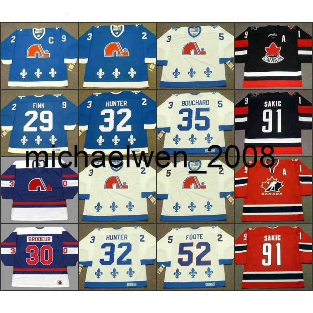 KOB WENG Customed Nordiques 29 Steven Finn Richard Brodeur Dale Hunter 35 Dan Bouchard 52 Adam Foote CCM Vintage Away Hockey Jersey