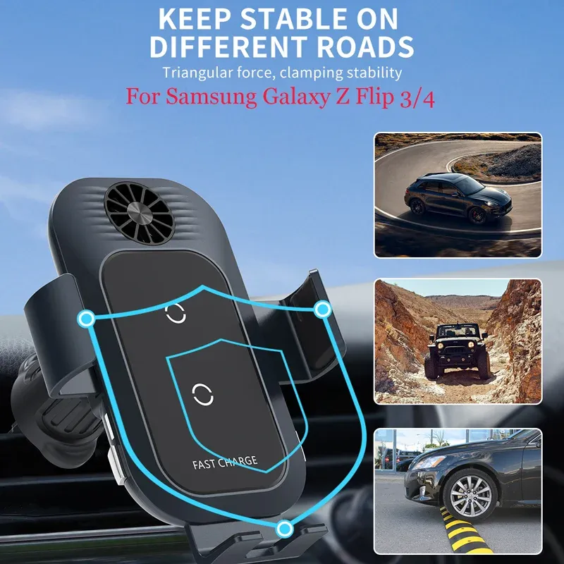 Caricabatterie Caricatore wireless Caricatore magnetico Auto Auto Montaggio Porta del telefono per schermo pieghevole Samsung Z Flip3/4 30W Station di ricarica rapida