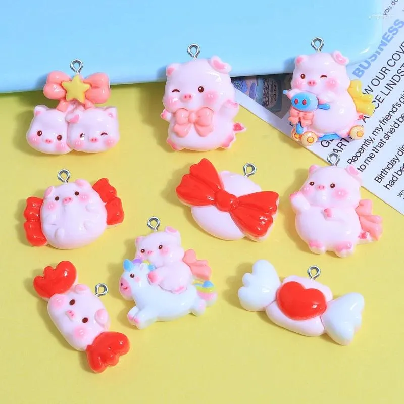Charms 10Pcs Valentine's Day Resin Pig Heart Candy Pendants For Jewelry Making Earring Bracelet Necklace Decoration Accessories