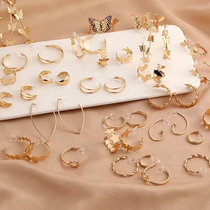 Kolczyki proste złoty okrągły obręcz Niewidzialne kolczyki dla kobiet i dziewcząt bez przeszywania fałszywych kolczyków mankiet ucha biżuteria