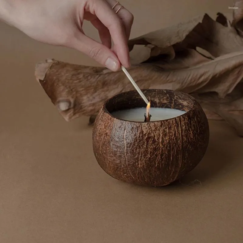 촛불 홀더 코코넛 촛대 홀더 천연 컨테이너 (촛불 없음) 식탁 홈 아트 장식