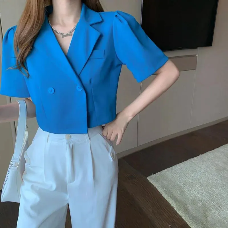 Lucyever Spring Summer bijgesneden jas Vrouwen Koreaans stijl kantoor korte mouw blazer vrouw allmatch eenvoudige knop uit het kader 240417
