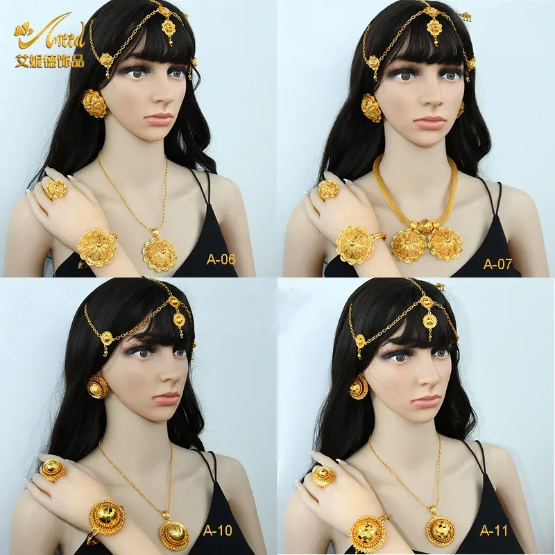 Colliers ANIID DUBAI DUBAI ETHIOPIAN FORME FORME PLADE 6PCS BIJELRES POUR FEMMES DES FEMMES NIGERIAN Collier de luxe