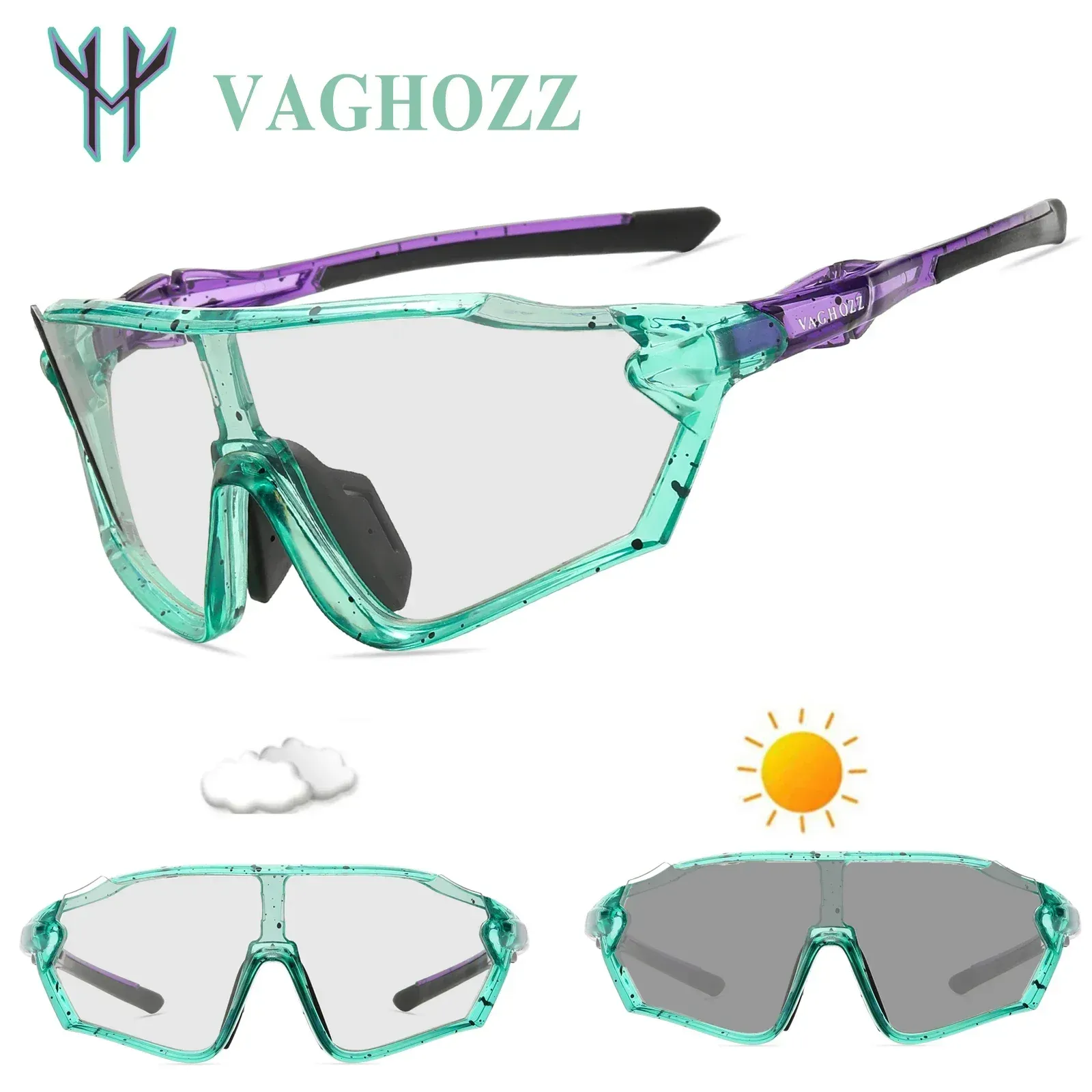 Lunettes de soleil Vaghozz Brand News Photochromic Cycling Sunglasses Outdoor UV400 Men Women Women Sport Eyewear Mtb Bike Bicyle Goggles