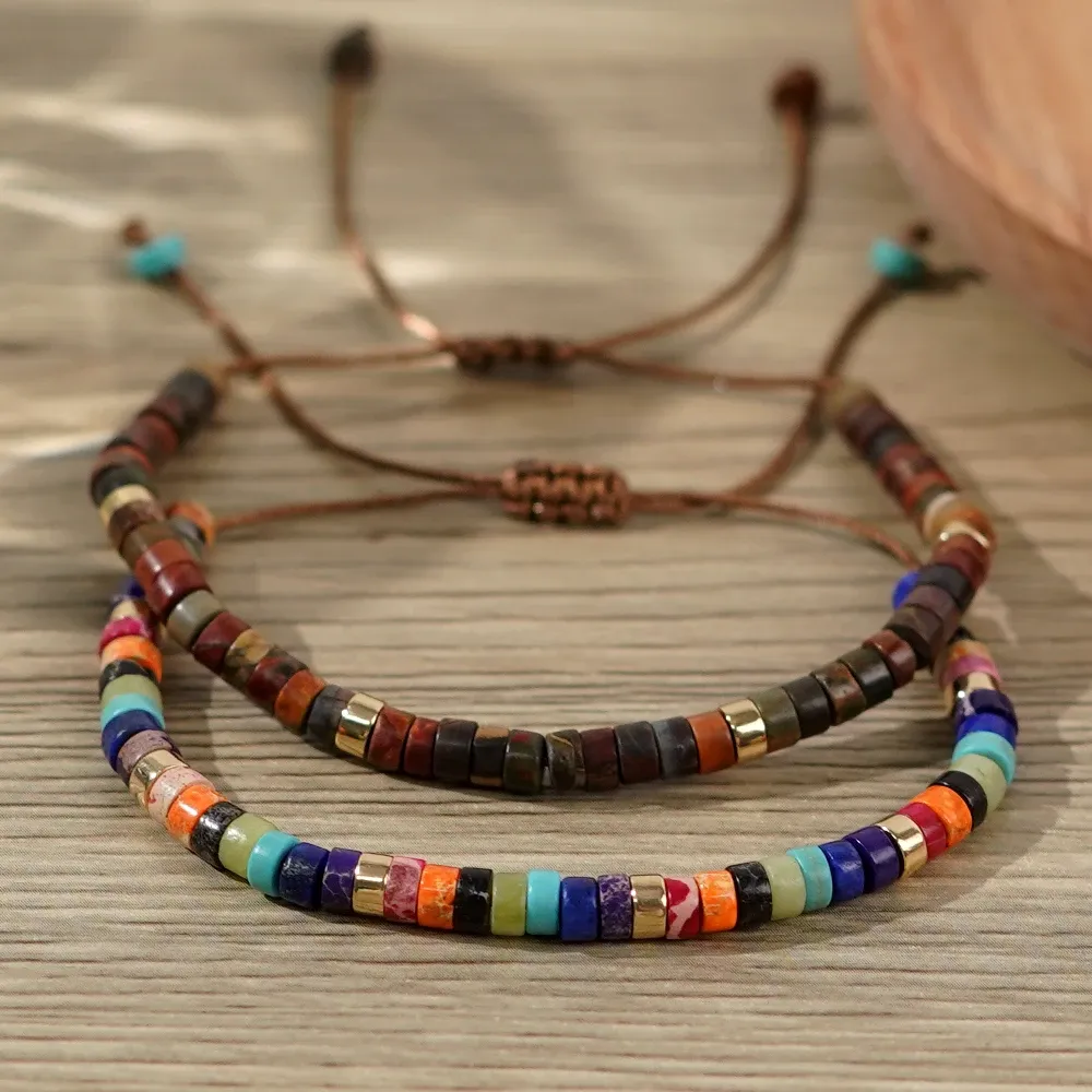 Strands Go2boho 2024 New Year Delicate Picasso Gemstone Beaded Bracelets for Women Cylindrical SemiPrecious Stone Jewelry Energy Gifts